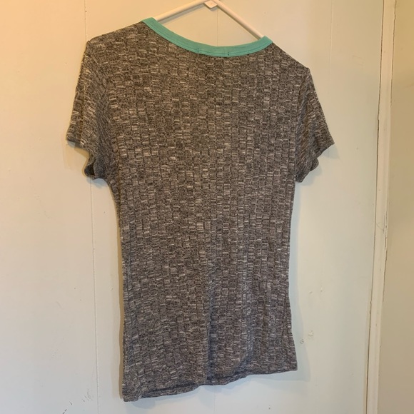American Dream Gray & Aqua (Blue) V-neck Women's Casual T-shirt size L - Picture 11 of 16